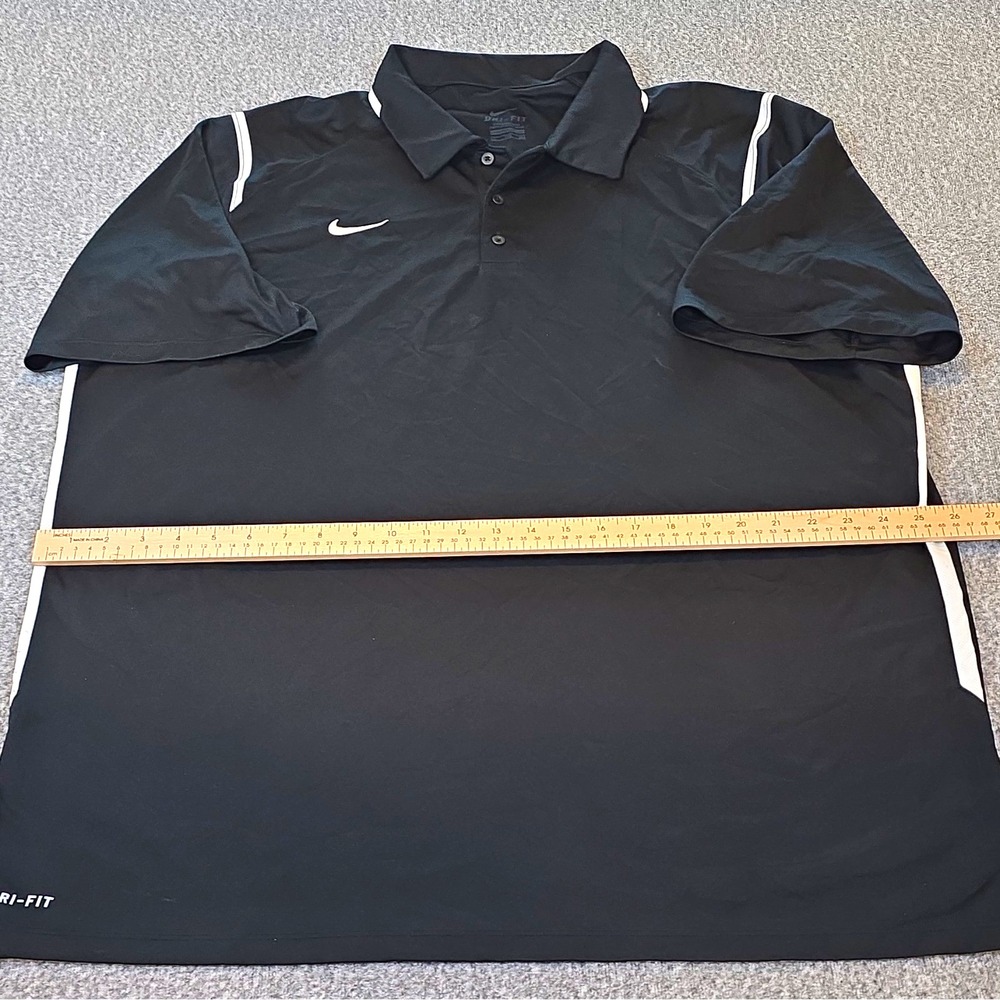Nike Dri-FIT Mens Polo Shirt L Black White Logo Button Collared Short Sleeve